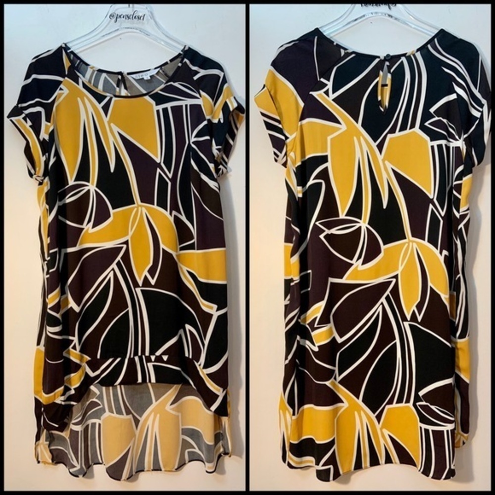 Cleo Abstract Yellow Floral Short Sleeve Dress